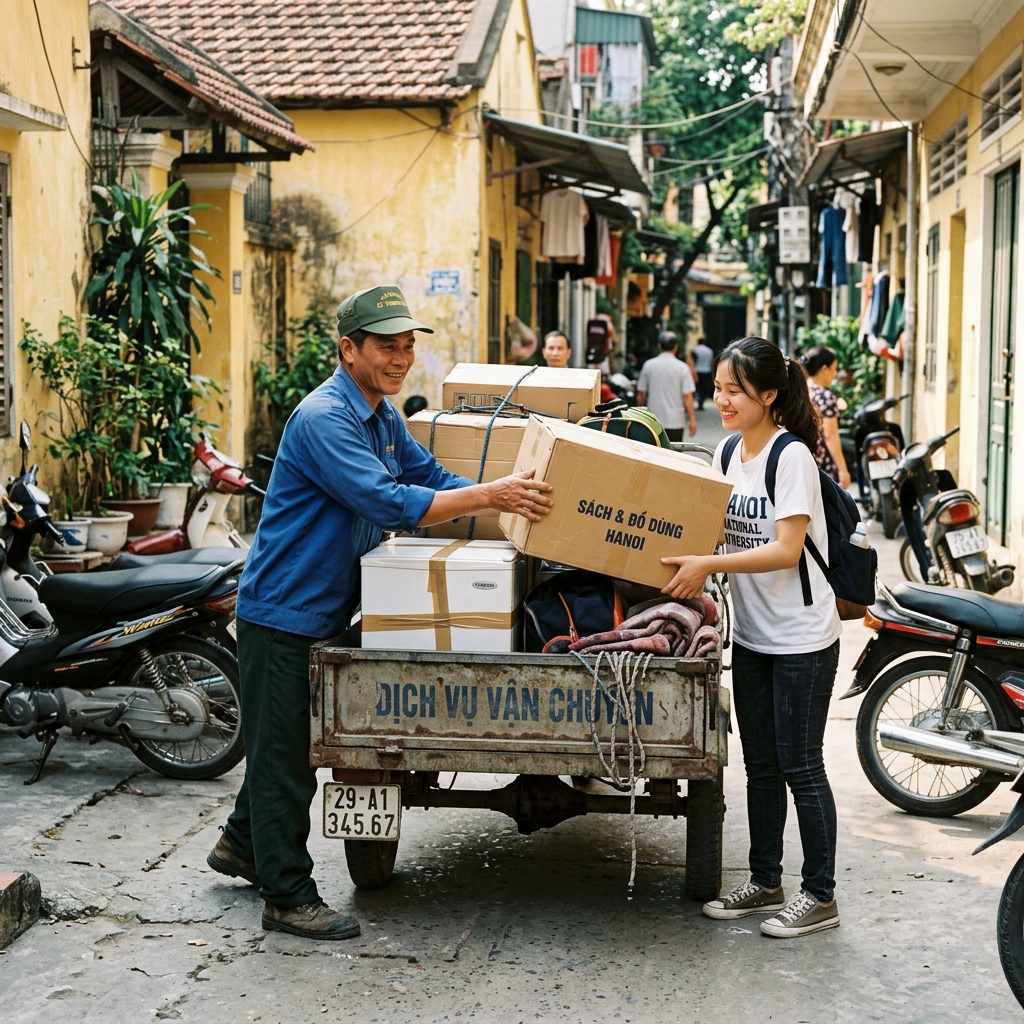 Tài xế xe ba gác hỗ trợ sinh viên dọn nhà trọ Tài xế xe ba gác hỗ trợ sinh viên dọn nhà trọ