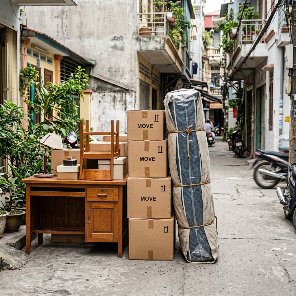 Đóng gói và phân loại đồ đạc trước khi gọi xe ba bánh Đóng gói và phân loại đồ đạc trước khi gọi xe ba bánh